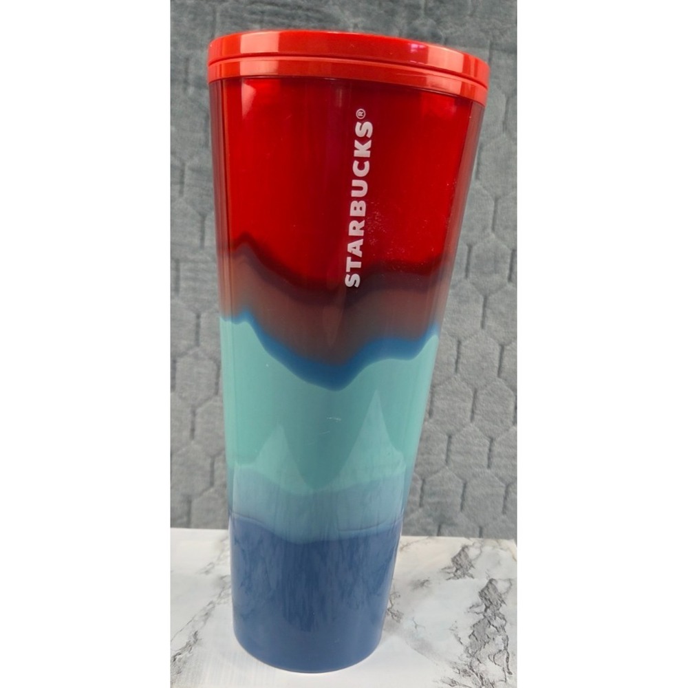 STARBUCKS Color Wave Red Aqua Blue Cold Cup Tumbler 24oz Summer 2020 No Straw
